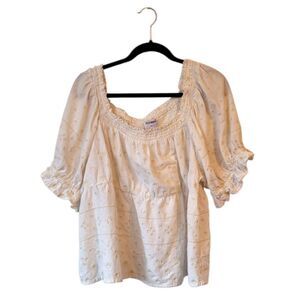 Old Navy Women's Creme De Le Creme Eyelet Smocked Square Neck Blouse Size XXL